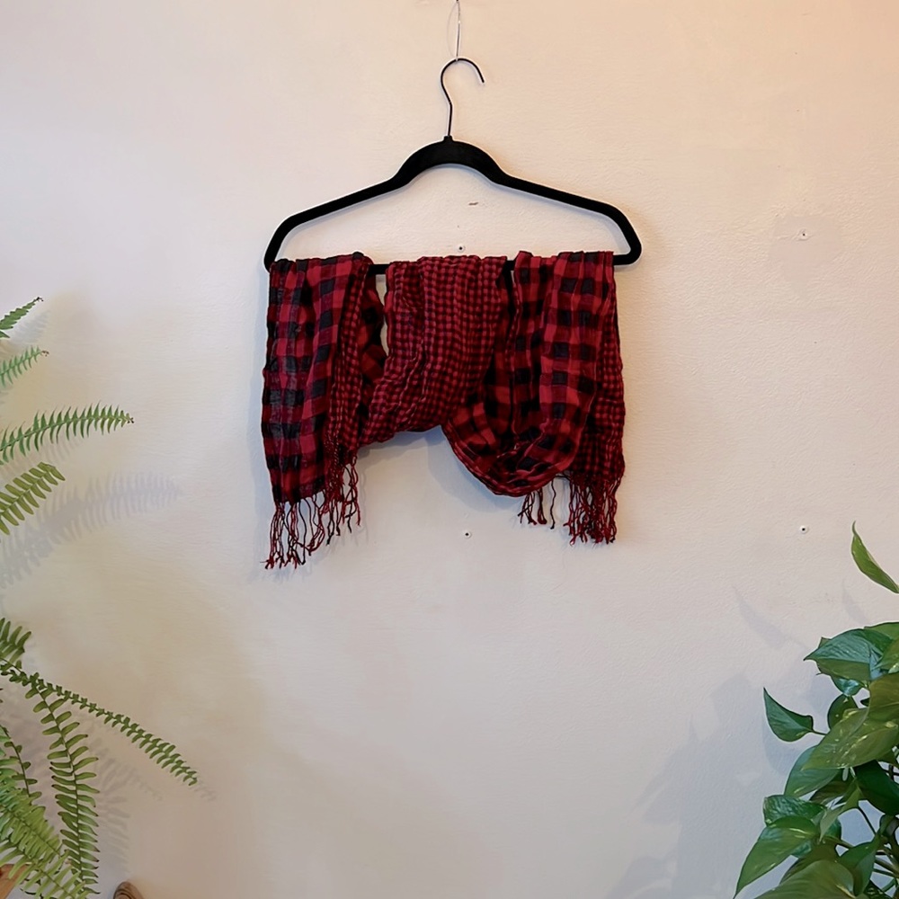 Reversible Red and Black Checkered Scarf